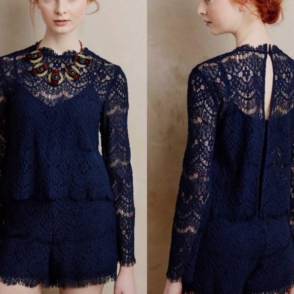 Saylor/Anthropologie Navy Lace Romper - XS - Picture 2 of 5